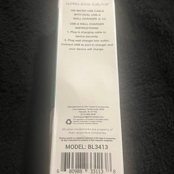 Wireless Gear Micro USB Devices 10’ Cable and wall charger. Mint New - Picture 4 of 4